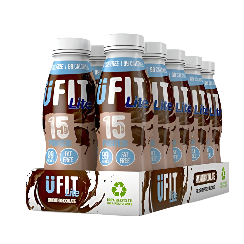 UFIT Lite 15 g Protein-Shake, fettfrei, ohne Zuckerzusatz, laktosefrei – weicher Schokoladengeschmack, trinkfertig