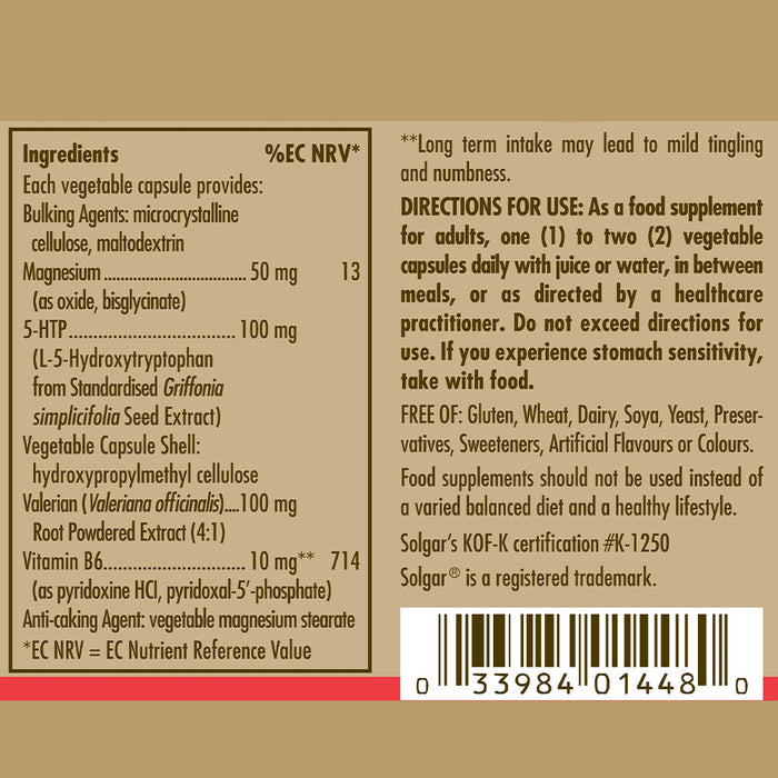 Solgar 5-HTP L-5-Hydroxytryptophan Complex Vegetable Capsules 90Tabs | High-Quality Health Foods | MySupplementShop.co.uk