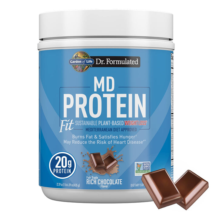 Garden of Life Dr. Formulated MD Protein FIT Sustainable Plant-Based Powder, Rich Chocolate - 635g | High-Quality Protein Blends | MySupplementShop.co.uk