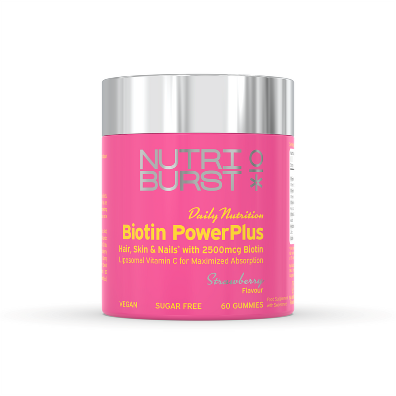 Nutriburst Biotin Powerplus 120g Strawberry | Premium Sports Supplements at MYSUPPLEMENTSHOP.co.uk