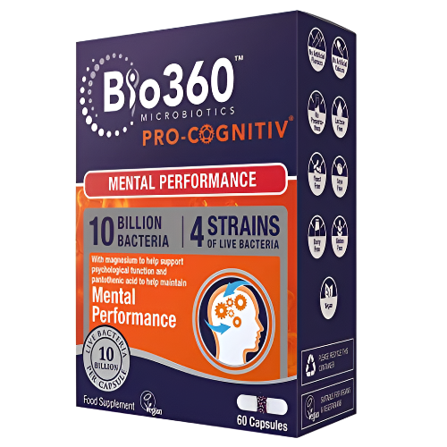 Bio360 Pro-Cognitiv (10 Billion Bacteria)|from Natures Aid|Mental Performance*|60 Capsules