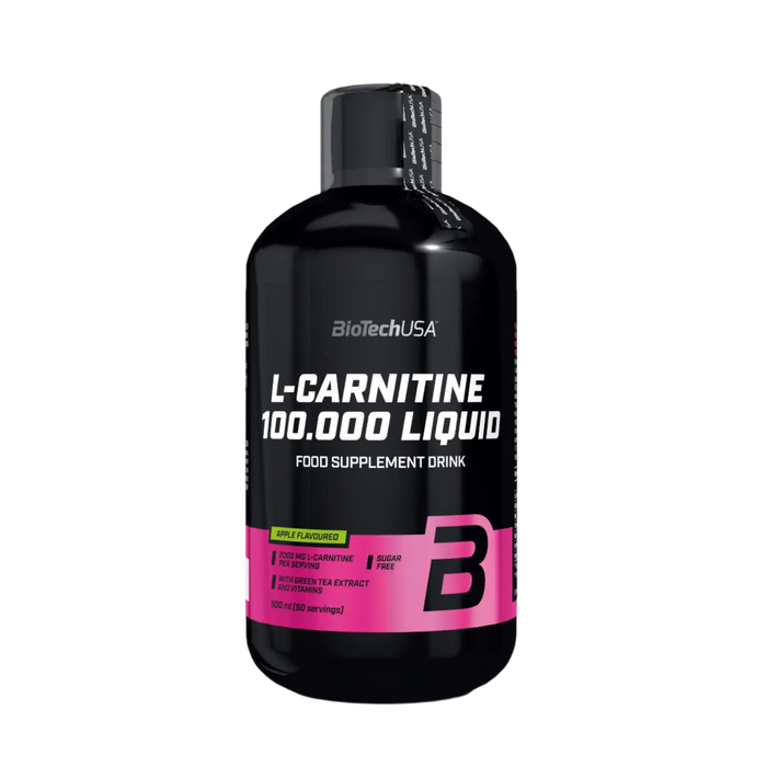 BioTech USA L-Carnitine 100,000 Apple 500ml – High-Dose Liquid Formula | 2000mg Per Serving