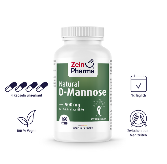 Zein Pharma Natürliche D-Mannose, 500 mg – 160 Kapseln