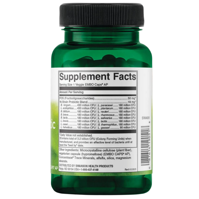 Swanson Dr. Stephen Langers ultimatives 16-Stamm-Probiotikum mit FOS, 3,2 Milliarden KBE – 60 Vcaps