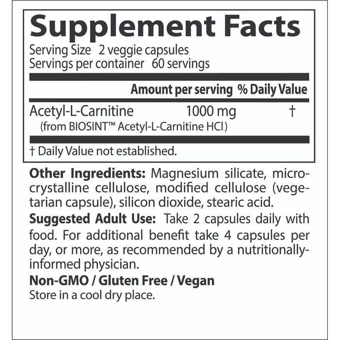 Doctor's Best Acetyl-L-Carnitine with Biosint Carnitines 500 mg 120 Veggie Capsules | Premium Supplements at MYSUPPLEMENTSHOP