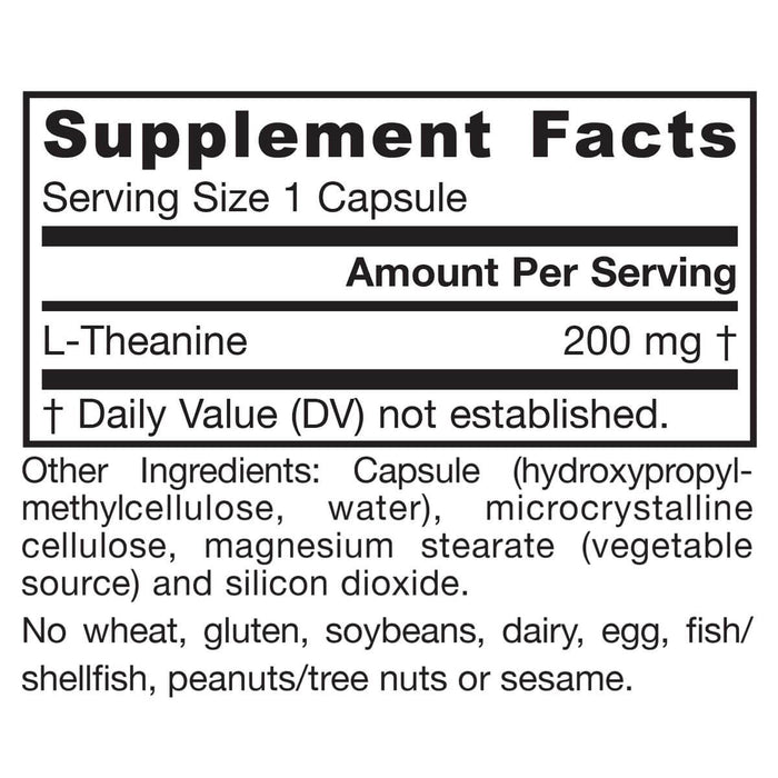 Jarrow Formulas L-Theanine 200mg 60 Veggie Capsules | Premium Supplements at MYSUPPLEMENTSHOP