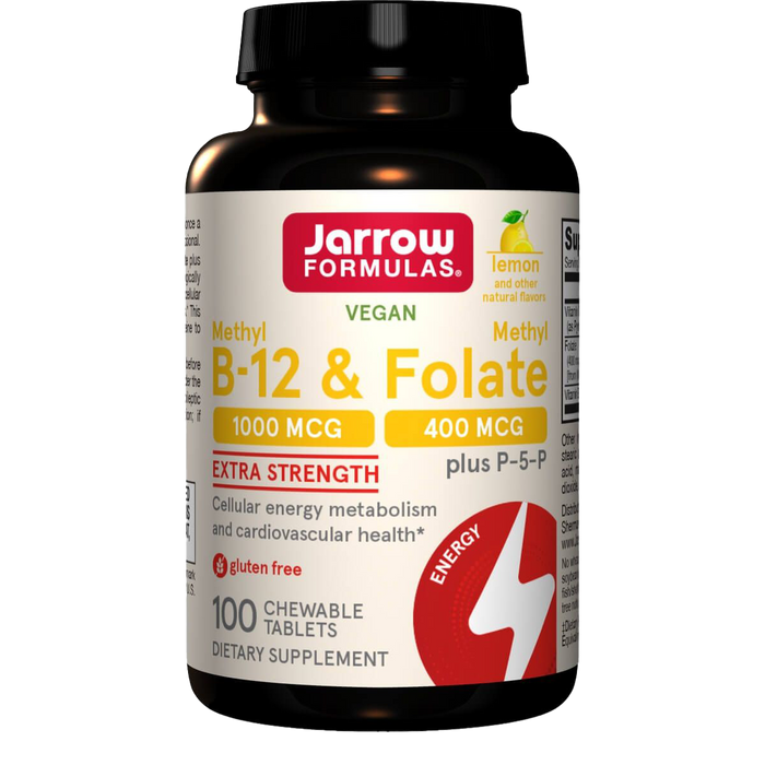 Jarrow Formulas Vitamin Methyl B-12 & Methyl Folate 100 Lemon Chewable Tablets