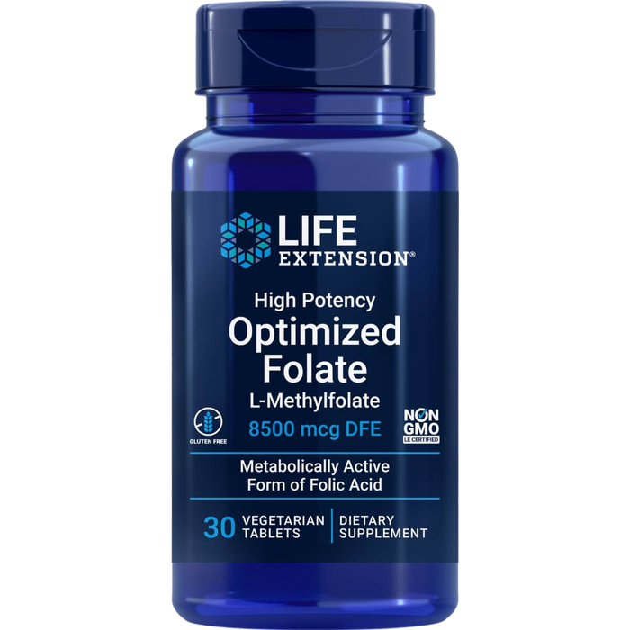 Life Extension High Potency Optimized Folate 8500 mcg 30 Vegetarian Tablets