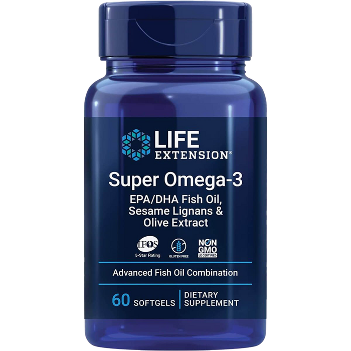 Life Extension Super Omega-3 EPA/DHA Fish Oil Sesame Lignans & Olive Extract 60 Softgels