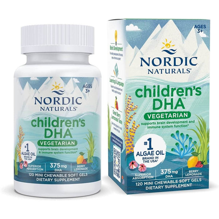 Nordic Naturals Children's DHA Vegetarian 375mg 120 Mini Chewable Softgels (Berry Lemonade) - Health and Wellbeing at MySupplementShop by Nordic Naturals