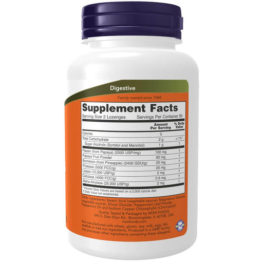 NOW Foods Papaya Enzyme 180 Chewable Lozenges | Premium Supplements at MYSUPPLEMENTSHOP