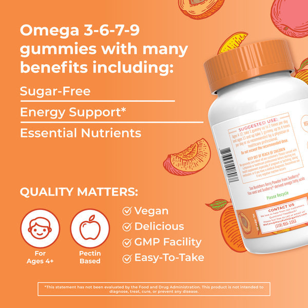 MaryRuth Organics Omega 3-6-7-9, Pfirsich-Mango-Aprikose – 120 Gummibärchen