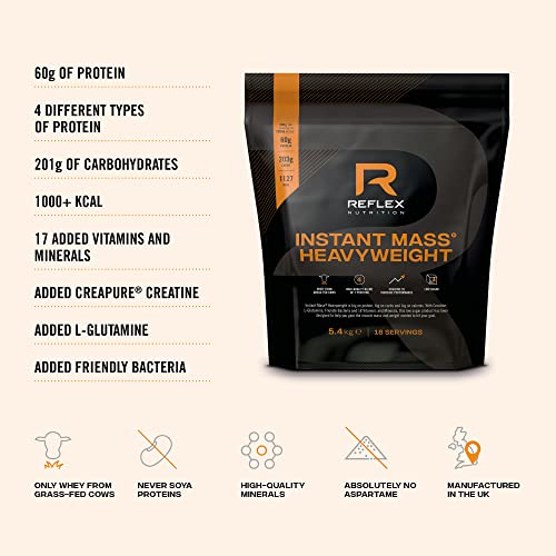 Reflex Nutrition Instant Mass Heavyweight | Mass Protein Powder | Over 1000 Calories |60g Protein | 18 Vits inc B12 B6 C Iron Zinc | (Choc Peanut Butter 5.4kg) | High-Quality Protein Blends | MySupplementShop.co.uk