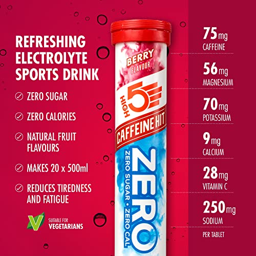 HIGH5 ZERO Caffeine Hit Electrolyte Hydration Tablets Added Vitamin C (Berry 8x20 Tablets) | High-Quality Electrolyte Replacements | MySupplementShop.co.uk