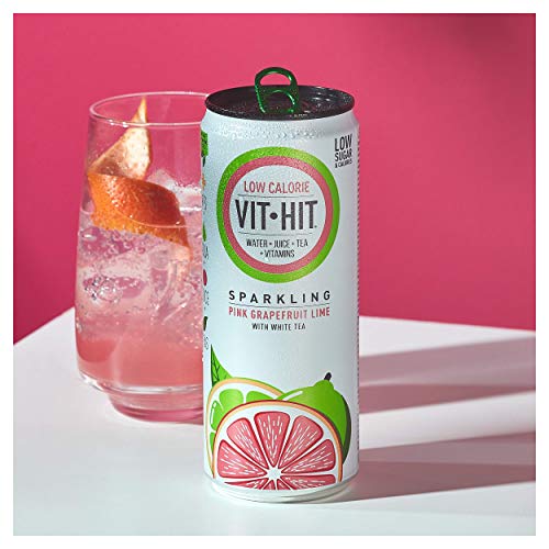 Vit-Hit Sparkling - Pink Grapefruit & Lime White Tea Vitamin Drink (330ml x 12 Cans) | High-Quality Health Foods | MySupplementShop.co.uk