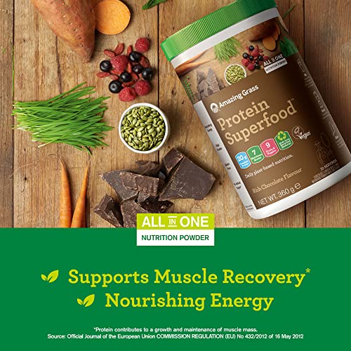 Amazing Grass Protein Superfood Organic Vegan Protein Powder with Fruit and Vegetables Rich Chocolate Flavour 10 servings 360 g | High-Quality Vegan Proteins | MySupplementShop.co.uk