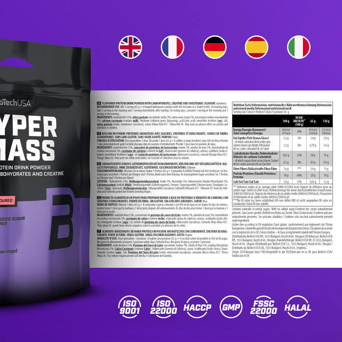 BioTechUSA Hyper Mass, Strawberry - 6800 grams | High-Quality Weight Gainers & Carbs | MySupplementShop.co.uk
