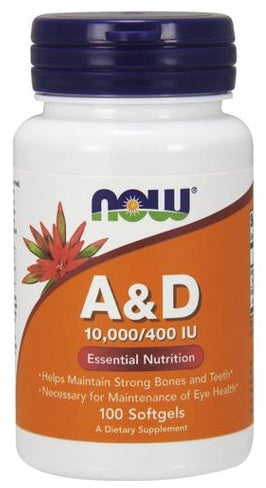 NOW Foods Vitamin A & D, 10000/400 IU - 100 softgels | High-Quality Vitamins & Minerals | MySupplementShop.co.uk