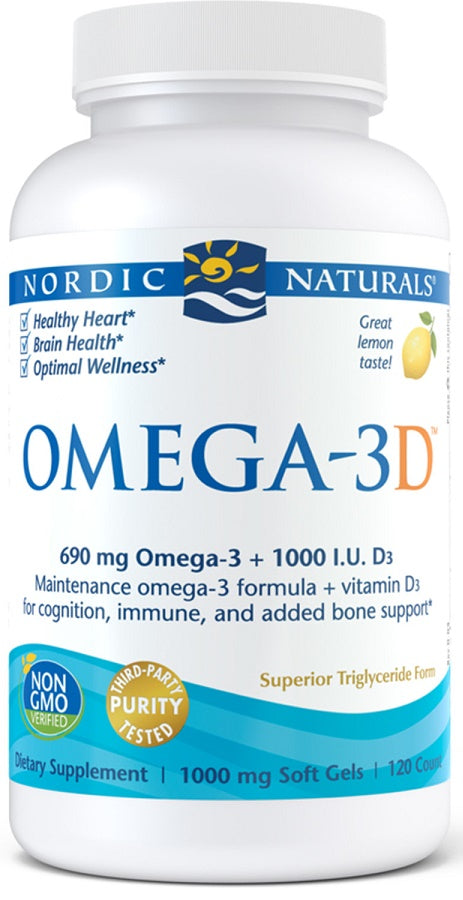 Nordic Naturals Omega-3D, 690mg Lemon - 120 softgels | High-Quality Combination Multivitamins & Minerals | MySupplementShop.co.uk