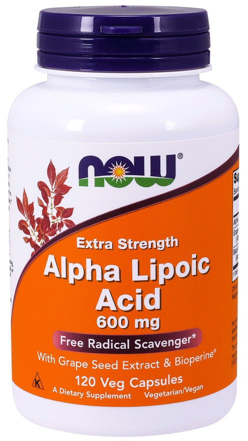NOW Foods Alpha Lipoic Acid with Grape Seed Extract & Bioperine, 600mg - 120 vcaps | High-Quality Health and Wellbeing | MySupplementShop.co.uk