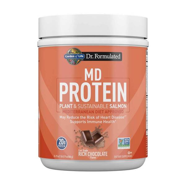 Garden of Life Dr. Formulated MD Protein Plant & Sustainable Salmon Powder, Rich Chocolate - 686g | High-Quality Plant Proteins | MySupplementShop.co.uk