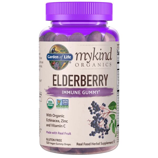 Garden of Life Mykind Organics Elderberry, Real Fruit - 120 vegan gummy drops | High-Quality Health and Wellbeing | MySupplementShop.co.uk